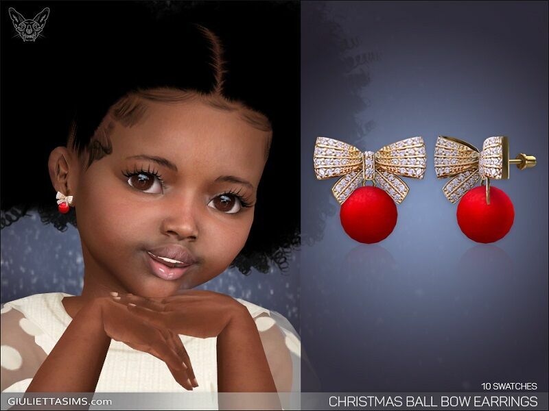 Christmas BOW Ball Earrings For Toddlers By Giulietta 1 Christmas BOW Ball Earrings For Toddlers By Giulietta Sims 4 CC