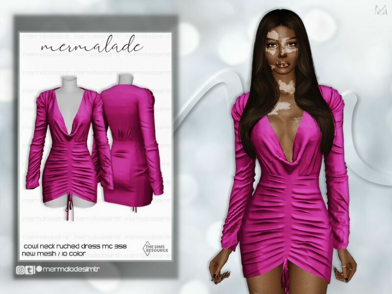 Cowl Neck Ruched Dress MC358 By Mermaladesimtr 1 Cowl Neck Ruched Dress MC358 By Mermaladesimtr Sims 4 CC