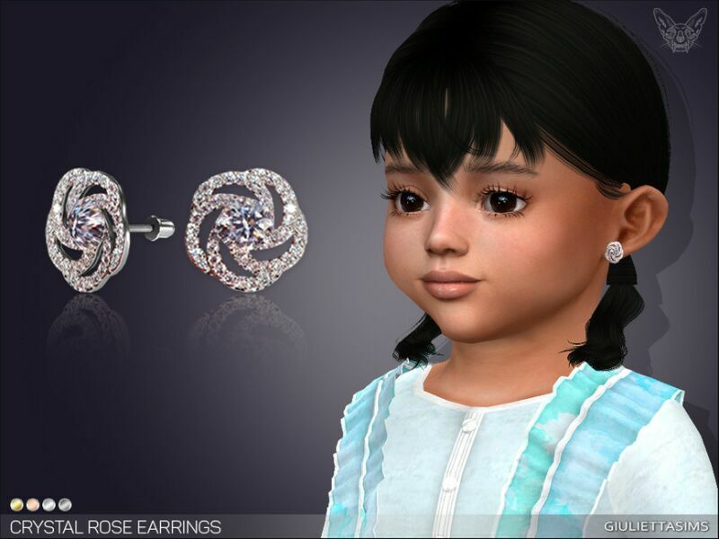 Crystal Rose Earrings For Toddlers By Feyona 1 Crystal Rose Earrings For Toddlers By Feyona Sims 4 CC