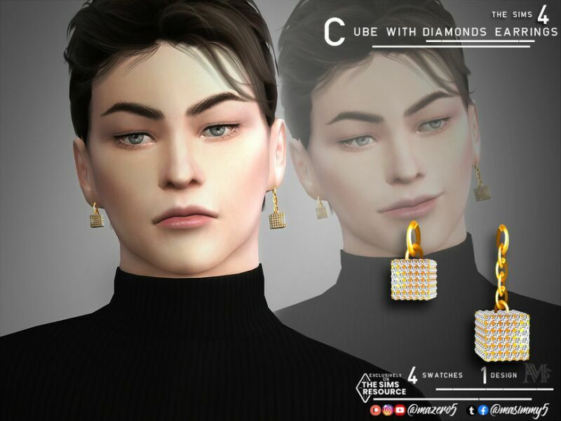 Cube With Diamonds Earrings By Mazero5 1 Cube With Diamonds Earrings By Mazero5 Sims 4 CC