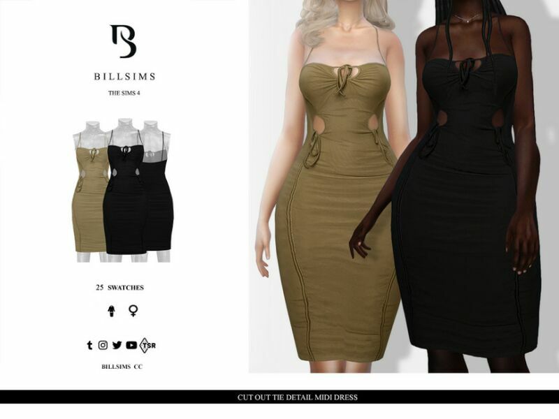 CUT OUT TIE Detail Midi Dress 1 CUT OUT TIE Detail Midi Dress Sims 4 CC