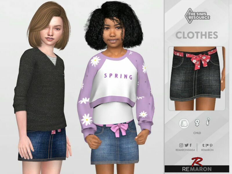 Denim Skirt 01 For Girls By Remaron 1 Denim Skirt 01 For Girls By Remaron Sims 4 CC