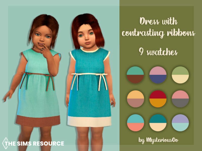Dress With Contrasting Ribbons By Mysteriousoo 1 Dress With Contrasting Ribbons By Mysteriousoo Sims 4 CC