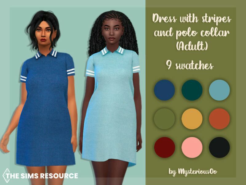 Dress With Stripes And Polo Collar Adult By Mysteriousoo 1 Dress With Stripes And Polo Collar Adult By Mysteriousoo Sims 4 CC