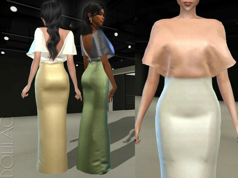 Drop Shoulder Two-Tone Gown DO396 1 Drop Shoulder Two-Tone Gown DO396 Sims 4 CC