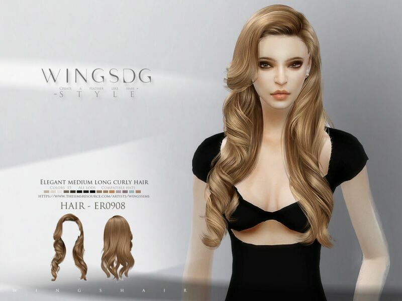 Elegant Medium Long Curly Hair ER0908 By Wingssims 1 Elegant Medium Long Curly Hair ER0908 By Wingssims Sims 4 CC