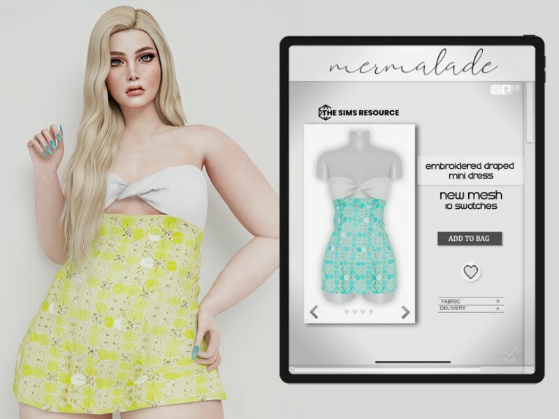Embroidered Draped Mini Dress MC419 By Mermaladesimtr 1 Embroidered Draped Mini Dress MC419 By Mermaladesimtr Sims 4 CC