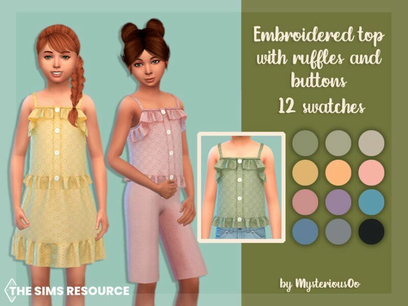 Embroidered TOP With Ruffles And Buttons By Mysteriousoo 1 Embroidered TOP With Ruffles And Buttons By Mysteriousoo Sims 4 CC