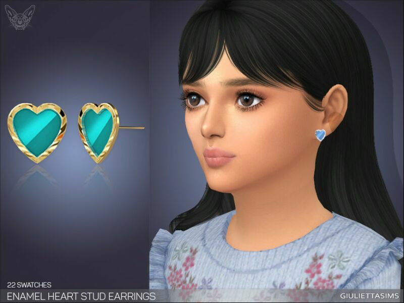 Enamel Heart Stud Earrings For Kids By Feyona 1 Enamel Heart Stud Earrings For Kids By Feyona Sims 4 CC