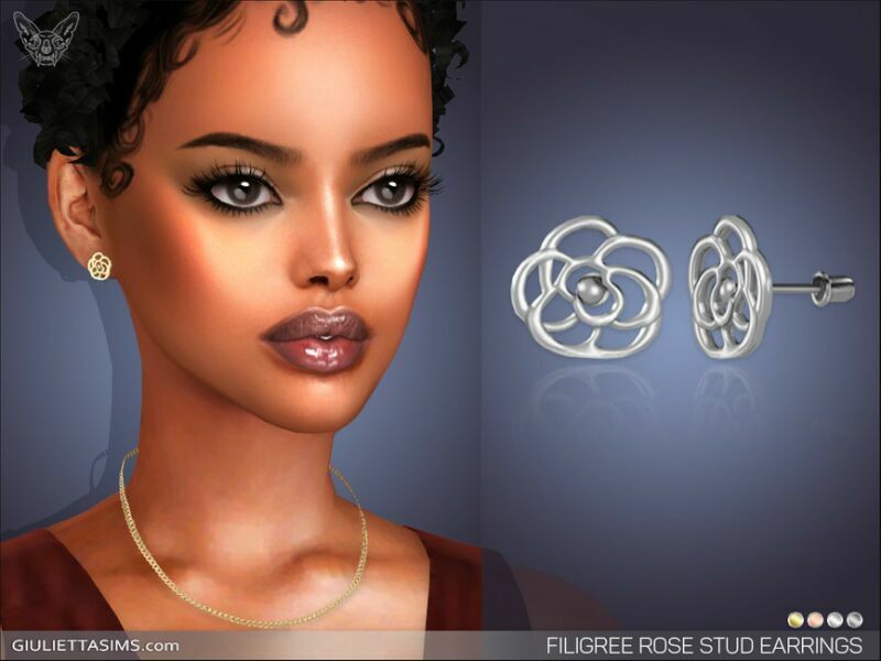 Filigree Rose Stud Earrings By Feyona 1 Filigree Rose Stud Earrings By Feyona Sims 4 CC