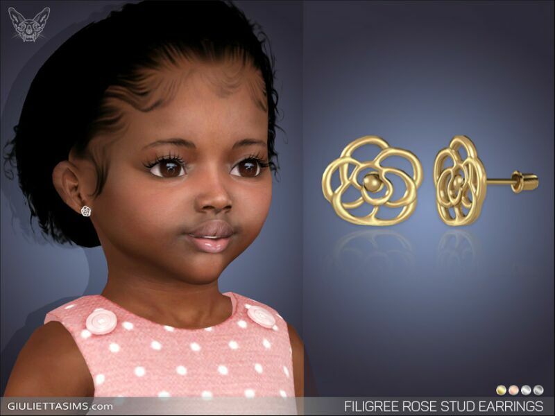 Filigree Rose Stud Earrings For Toddlers By Feyona 1 Filigree Rose Stud Earrings For Toddlers By Feyona Sims 4 CC