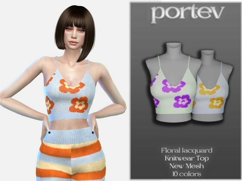 Floral Jacquard Knitwear TOP By Portev 1 Floral Jacquard Knitwear TOP By Portev Sims 4 CC