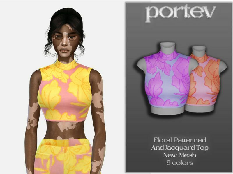 Floral Patterned And Jacquard TOP By Portev 1 Floral Patterned And Jacquard TOP By Portev Sims 4 CC