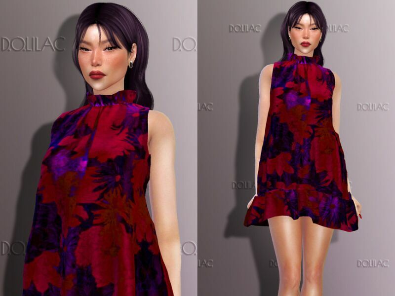 Floral Ruffled Dress DO302 1 Floral Ruffled Dress DO302 Sims 4 CC