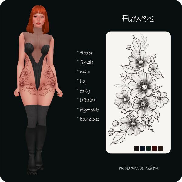 Flowers Tattoo By Moonmoonsim 1 Flowers Tattoo By Moonmoonsim Sims 4 CC