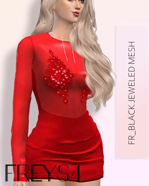 Fr_Black Jeweled Mesh By Freys4 1 Fr_Black Jeweled Mesh By Freys4 Sims 4 CC