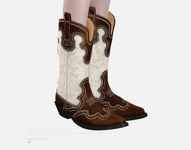 Ganni Embroidered Western Boots By Charonlee 1 Ganni Embroidered Western Boots By Charonlee Sims 4 CC