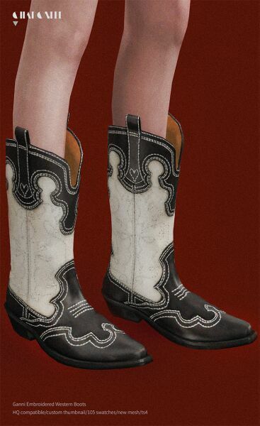 Ganni Embroidered Western Boots By Charonlee 3 sims 4 cc ganni embroidered western boots by charonlee 2
