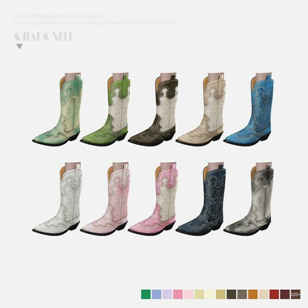 Ganni Embroidered Western Boots By Charonlee 2 sims 4 cc ganni embroidered western boots by charonlee 3