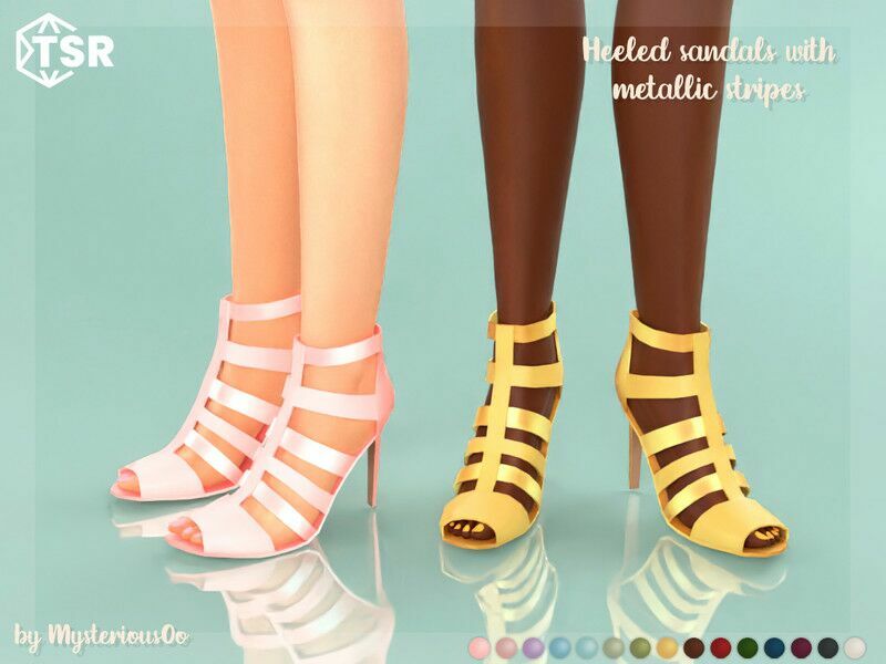Heeled Sandals With Metallic Stripes By Mysteriousoo 1 Heeled Sandals With Metallic Stripes By Mysteriousoo Sims 4 CC