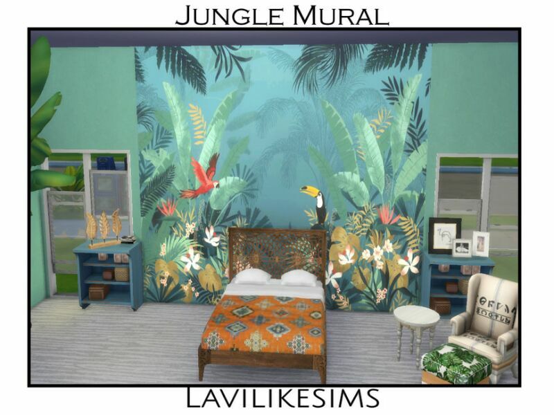Jungle Mural By Lavilikesims 1 Jungle Mural By Lavilikesims Sims 4 CC