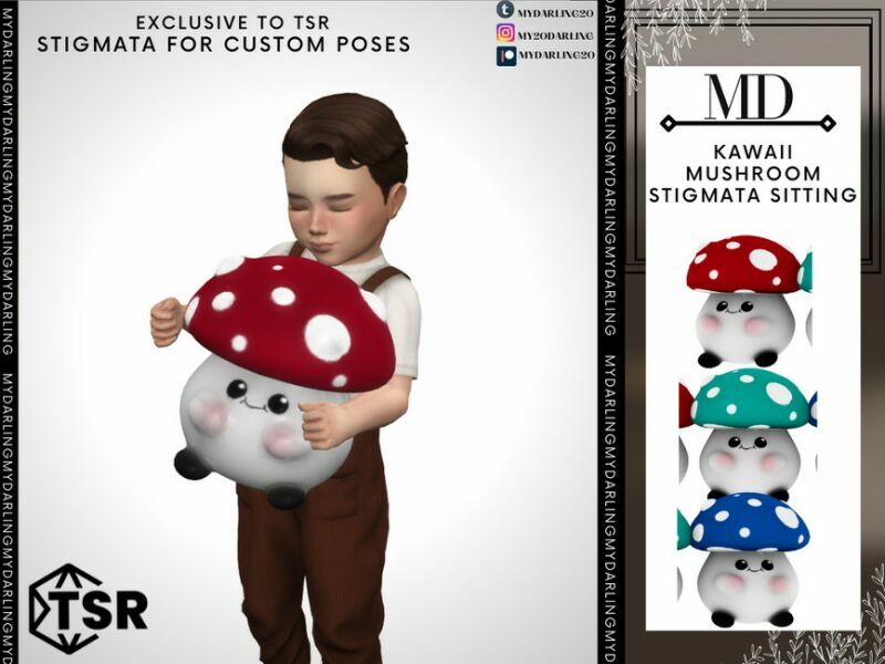 Kawaii Mushroom Stigmata Sitting By Mydarling20 1 Kawaii Mushroom Stigmata Sitting By Mydarling20 Sims 4 CC