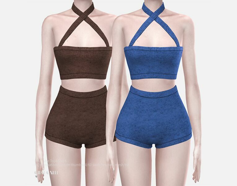 Knit Tube Top&Short By Charonlee 1 Knit Tube Top&Short By Charonlee Sims 4 CC