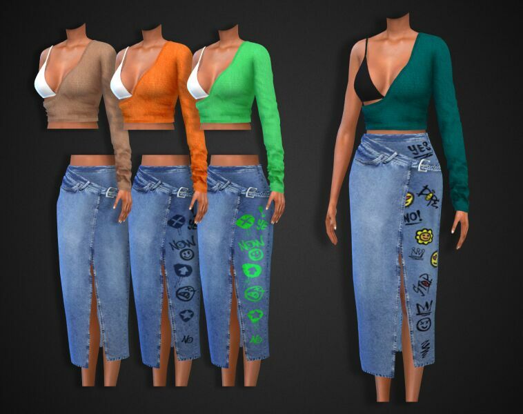 Knitted TOP With ONE Sleeve 1 Knitted TOP With ONE Sleeve Sims 4 CC