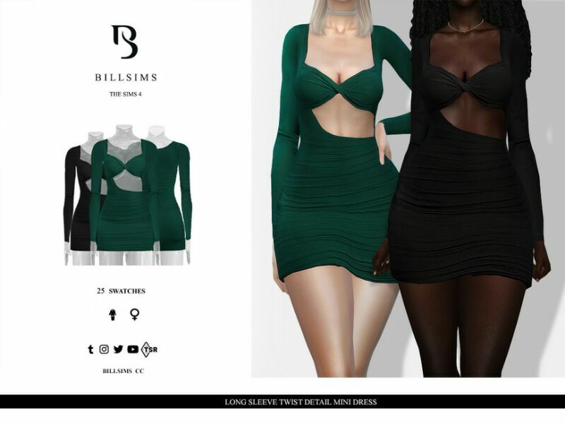 Long Sleeve Twist Detail Mini Dress 1 Long Sleeve Twist Detail Mini Dress Sims 4 CC