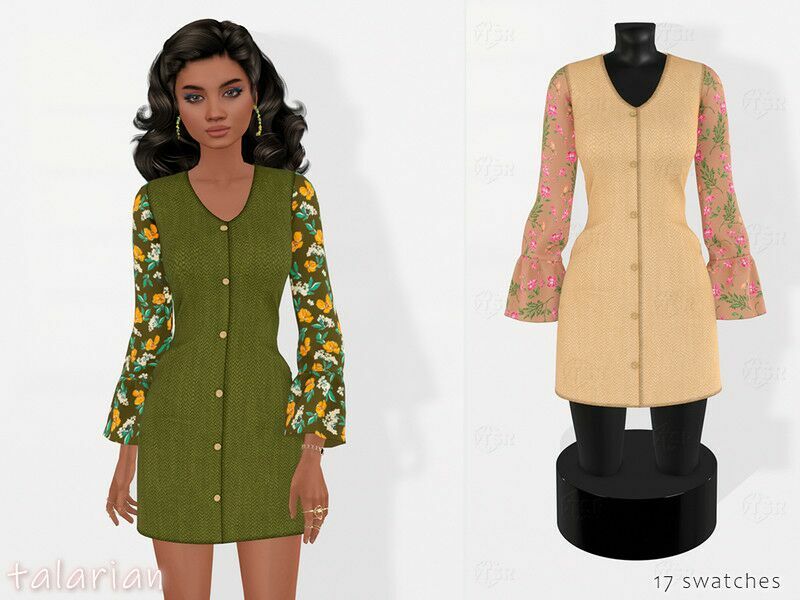 Melody Dress With Printed Sleeves By Talarian 1 Melody Dress With Printed Sleeves By Talarian Sims 4 CC
