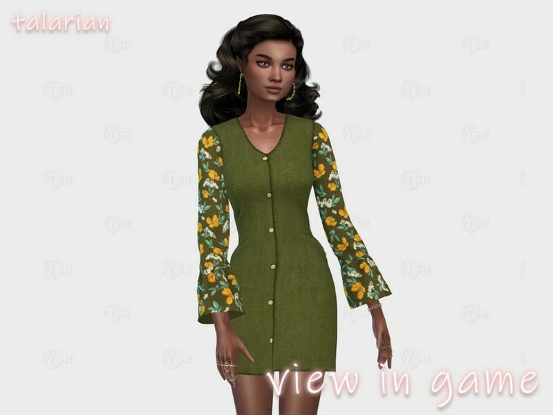Melody Dress With Printed Sleeves By Talarian 2 sims 4 cc melody dress with printed sleeves by talarian 2