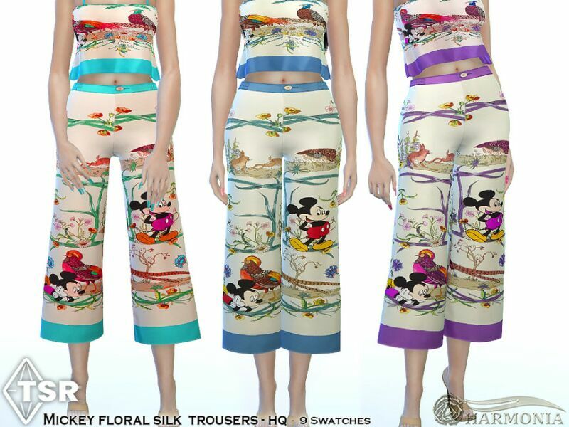 Mickey Floral Silk Trousers By Harmonia 1 Mickey Floral Silk Trousers By Harmonia Sims 4 CC