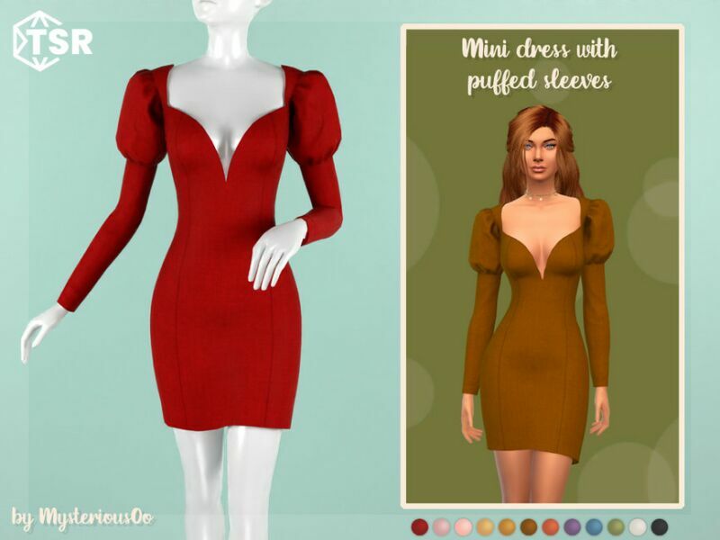 Mini Dress With Puffed Sleeves By Mysteriousoo 1 Mini Dress With Puffed Sleeves By Mysteriousoo Sims 4 CC