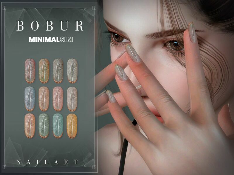 Minimalsim CAT EYE Nails With Gold French By Bobur3 2 sims 4 cc minimalsim cat eye nails with gold french by bobur3 2