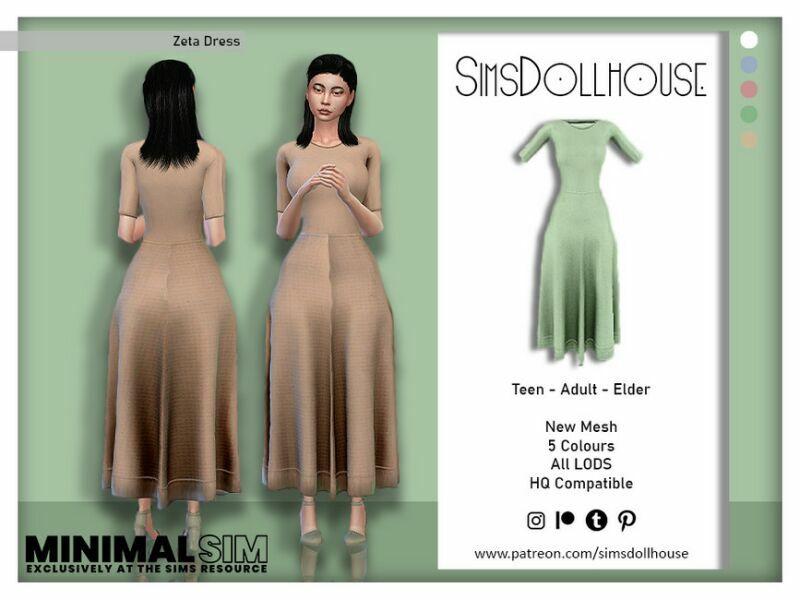 Minimalsim – Zeta Dress By Simsdollhouse 1 Minimalsim – Zeta Dress By Simsdollhouse Sims 4 CC