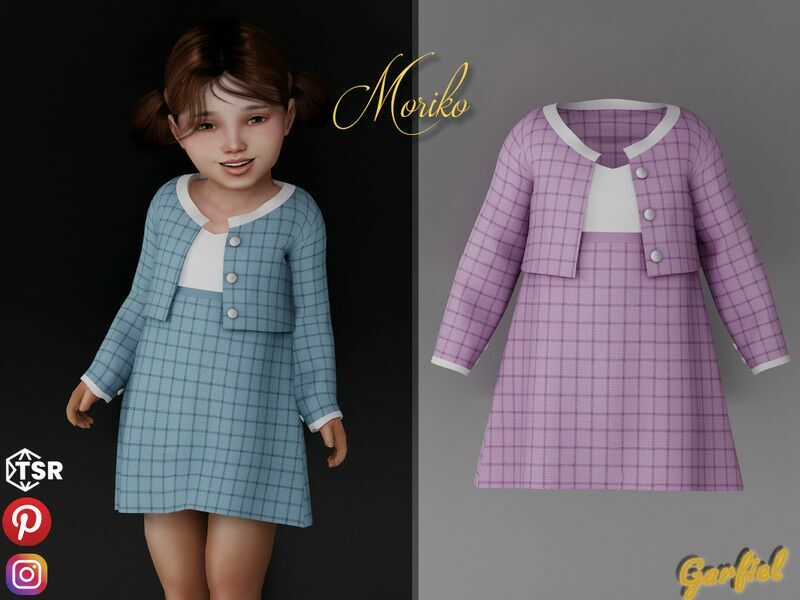 / Moriko – A Plaid Unbuttoned Jacket And Skirt 1 / Moriko – A Plaid Unbuttoned Jacket And Skirt Sims 4 CC