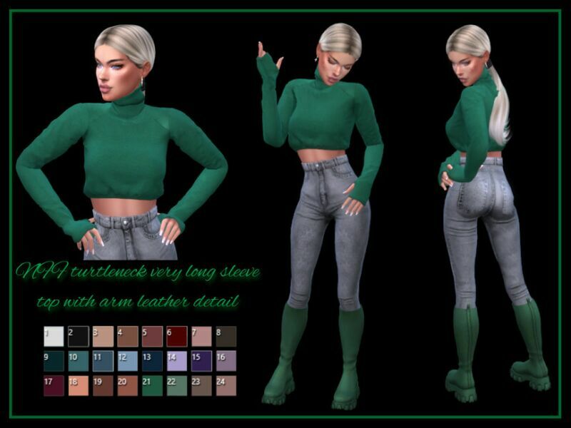 NFF Turtleneck Very Long Sleeve TOP With ARM Leather Detail By Nadiafabulousflow 1 NFF Turtleneck Very Long Sleeve TOP With ARM Leather Detail By Nadiafabulousflow Sims 4 CC