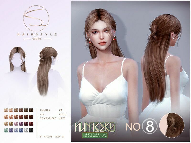 (Numbers Collection)Long Hair BUN 040324 1 (Numbers Collection)Long Hair BUN 040324 Sims 4 CC