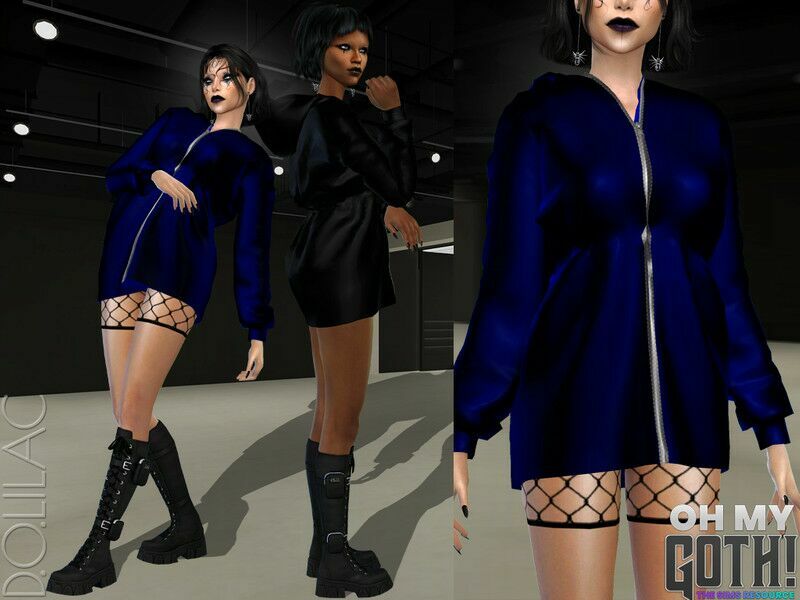 OH MY Goth – Mesh Detailed Hooded Dress DO09 1 OH MY Goth – Mesh Detailed Hooded Dress DO09 Sims 4 CC