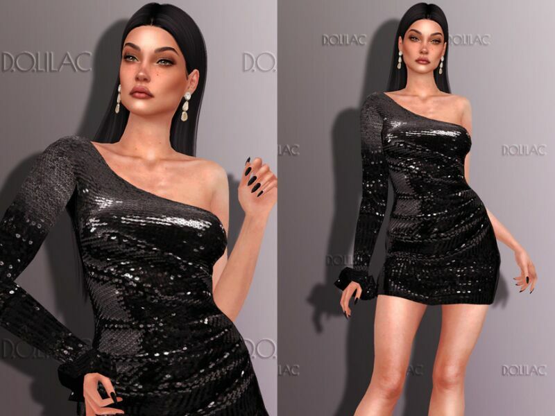 ONE Shoulder Sequinned Mini Dress DO283 1 ONE Shoulder Sequinned Mini Dress DO283 Sims 4 CC