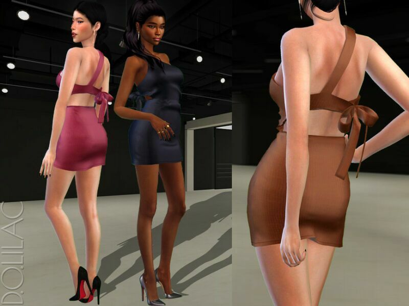 ONE Shoulder TIE Back Mini Dress DO418 1 ONE Shoulder TIE Back Mini Dress DO418 Sims 4 CC