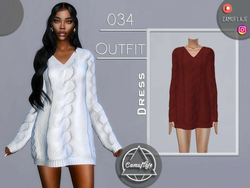 Outfit 034 – Sweater Dress By Camuflaje 1 Outfit 034 – Sweater Dress By Camuflaje Sims 4 CC