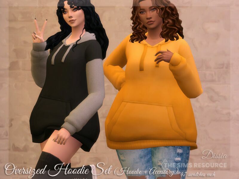 Oversized Hoodie SET (Hoodie + Accessory) By Dissia 1 Oversized Hoodie SET (Hoodie + Accessory) By Dissia Sims 4 CC