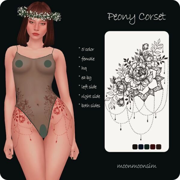 Peony Corset Tattoo By Moonmoonsim 1 Peony Corset Tattoo By Moonmoonsim Sims 4 CC