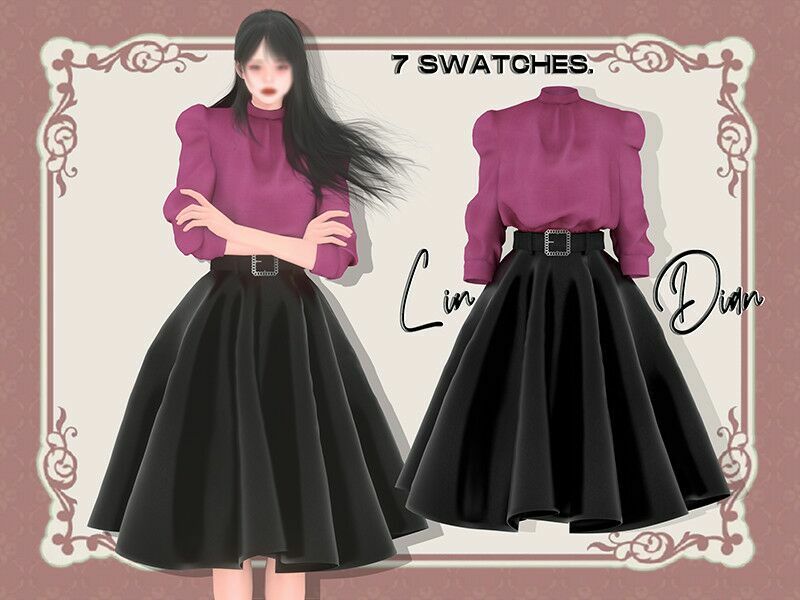 Puff Sleeves And Leather Skirt / Everyday 1 Puff Sleeves And Leather Skirt / Everyday Sims 4 CC