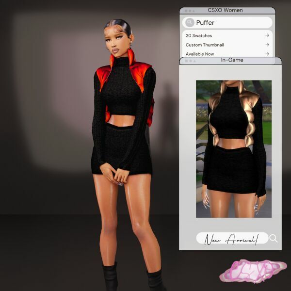 Puffer Vest TOP & Skirt 2 sims 4 cc puffer vest top skirt 3