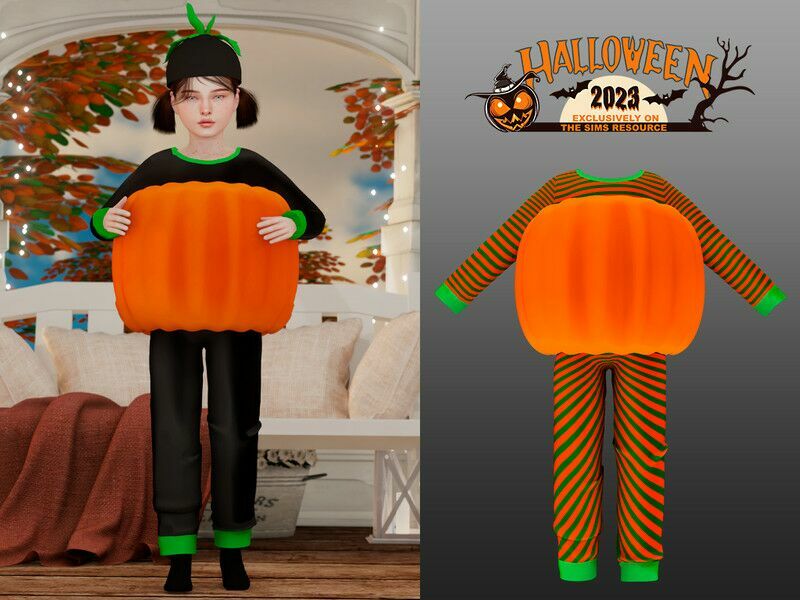 Pumpkin Costume (Child) By Couquett 1 Pumpkin Costume (Child) By Couquett Sims 4 CC