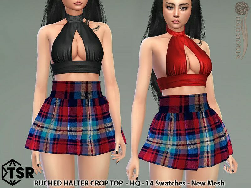 Ruched Halter Crop TOP By Harmonia 1 Ruched Halter Crop TOP By Harmonia Sims 4 CC