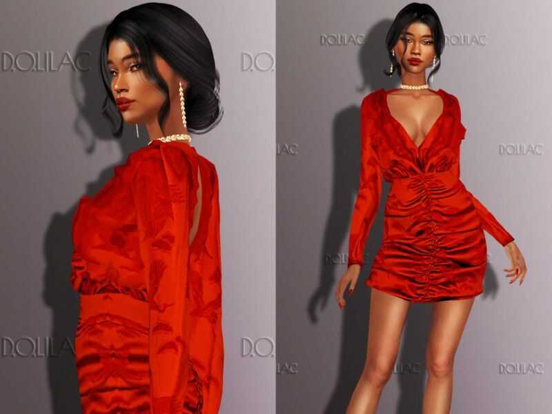 Ruched Satin Mini Dress DO284 1 Ruched Satin Mini Dress DO284 Sims 4 CC