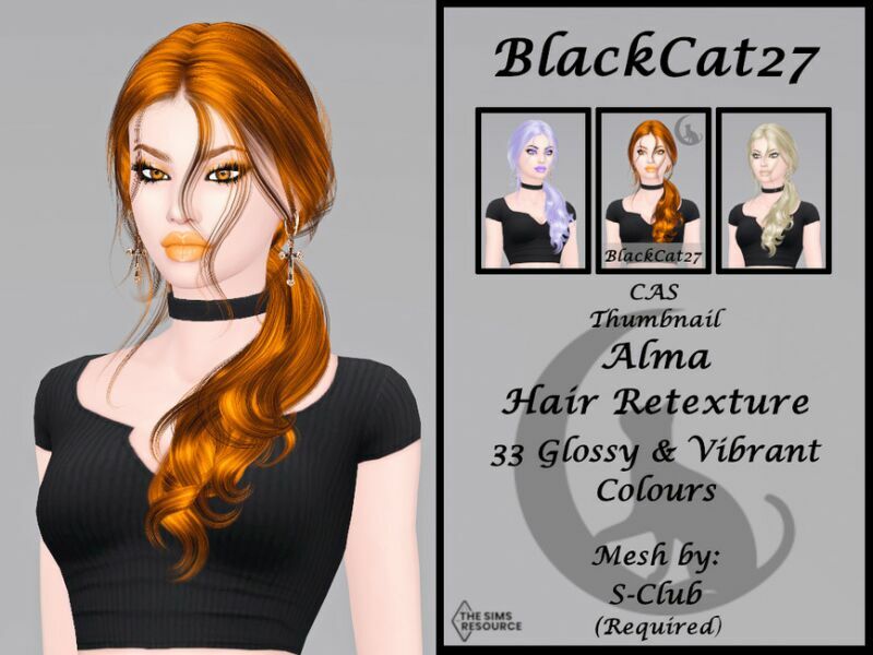 S-Club Alma Hair Retexture (Mesh Needed) By Blackcat27 1 S-Club Alma Hair Retexture (Mesh Needed) By Blackcat27 Sims 4 CC